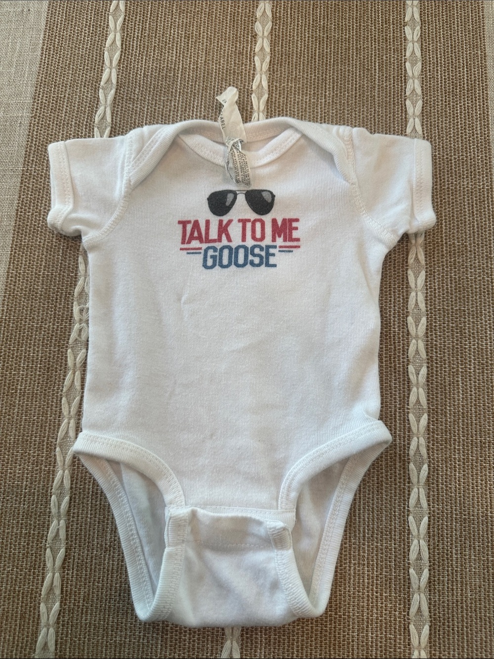 White 'Talk to Me Goose' Graphic Baby One-Piece